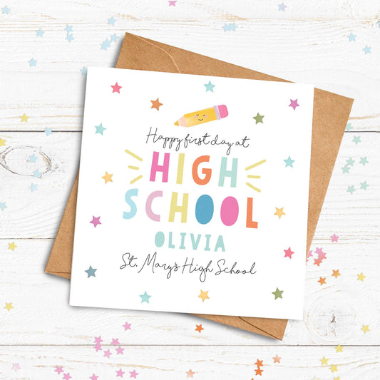 Happy First Day at High School Card. First day of school card. Good Luck Card. Big School Card. Send Direct Option. Personalised School.