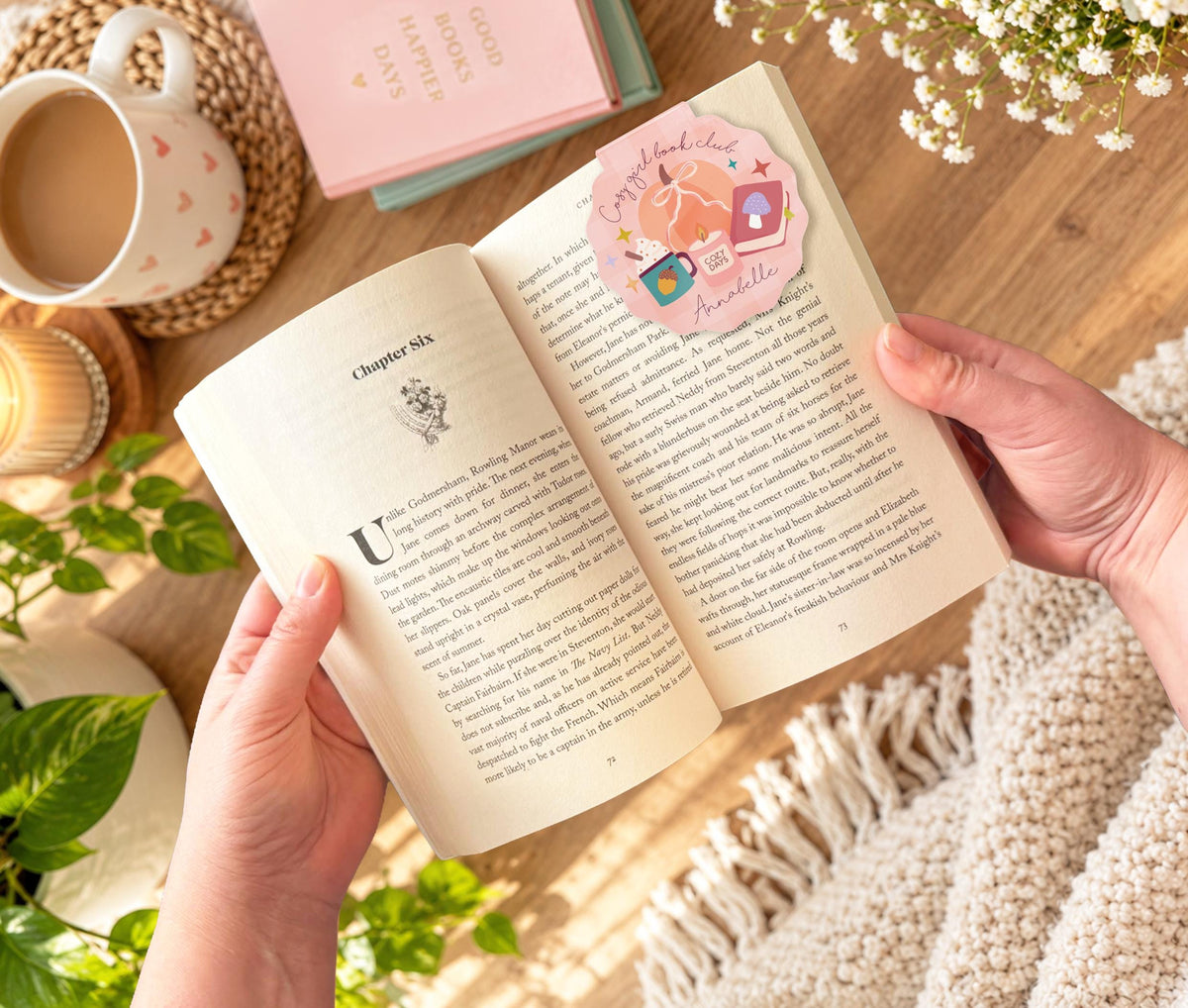 Personalised Cosy Girl Book Club Magnetic Bookmark | Cute Book Club Bookmark | Book Lover Gift | Personalised Reading Gift | Cute Bookmark