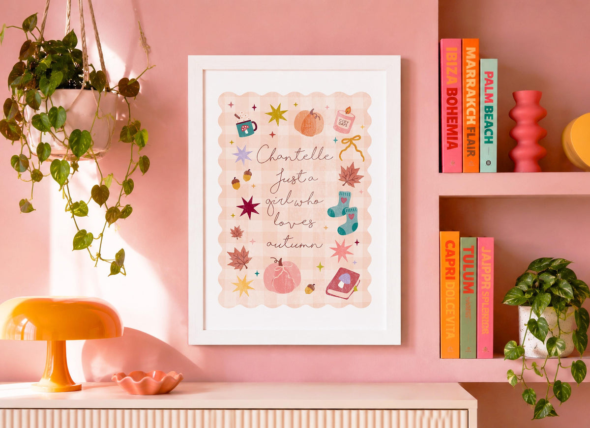 Personalised Autumn Wall Print | Girl Who Loves Autumn A4 Print