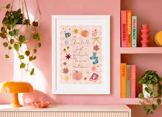 Personalised Autumn Wall Print | Girl Who Loves Autumn A4 Print