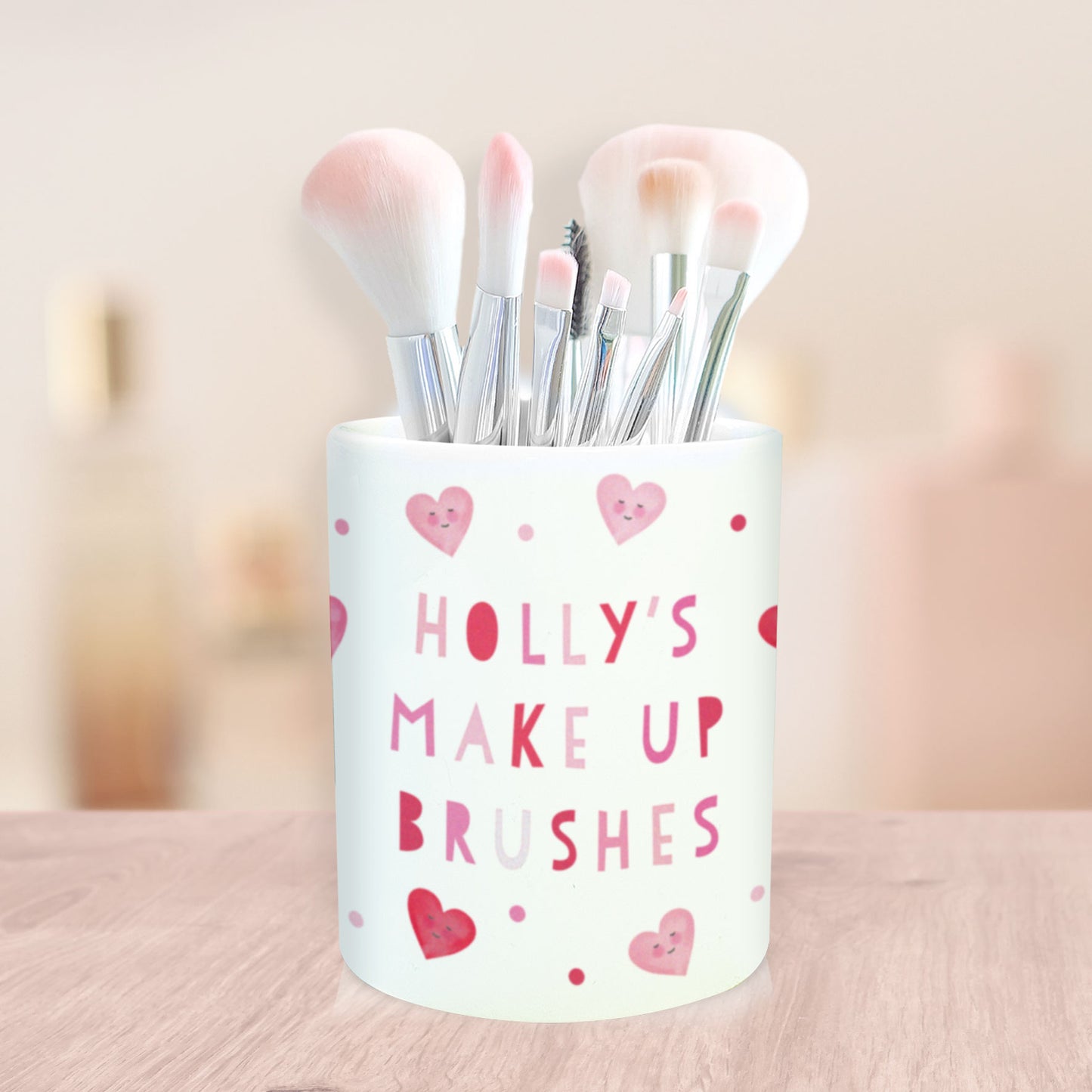 Love Hearts Personalised Make Up Brush/Pencil Pot | Ceramic Make UP Brush Pot | Personalised Gifts for Mum