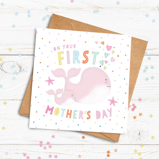 Cute Whale First Mother’s Day Card. Personalised card for mum. Mother’s Day card. Send Direct Option.