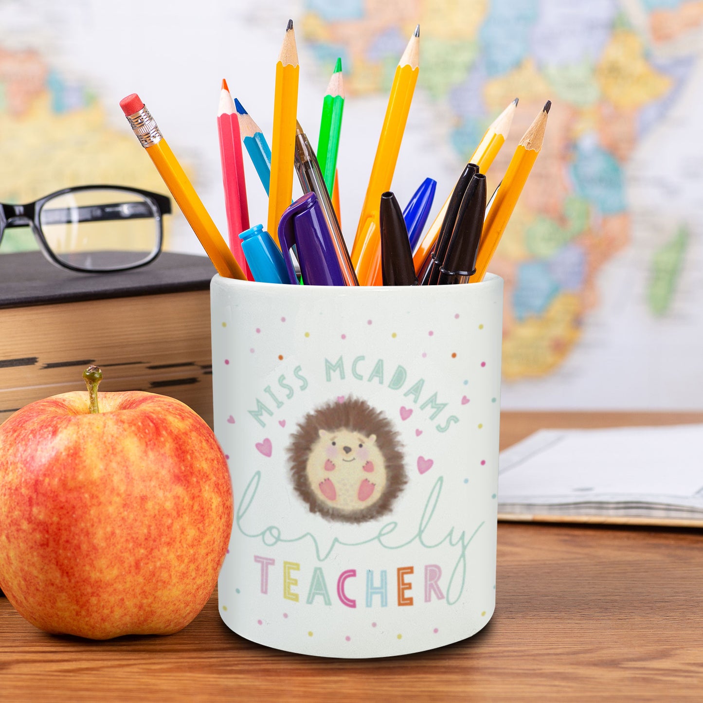 Hedgehog lovely Teacher, Teaching Assistant Personalised Pencil Pot | Thank you teacher gift | Teacher Desk Organiser Gift | Personalised Teacher Gift