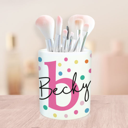 Bright Initial Personalised Make Up Brush/Pencil Pot | Ceramic Make UP Brush Pot | Personalised Gifts for Mum