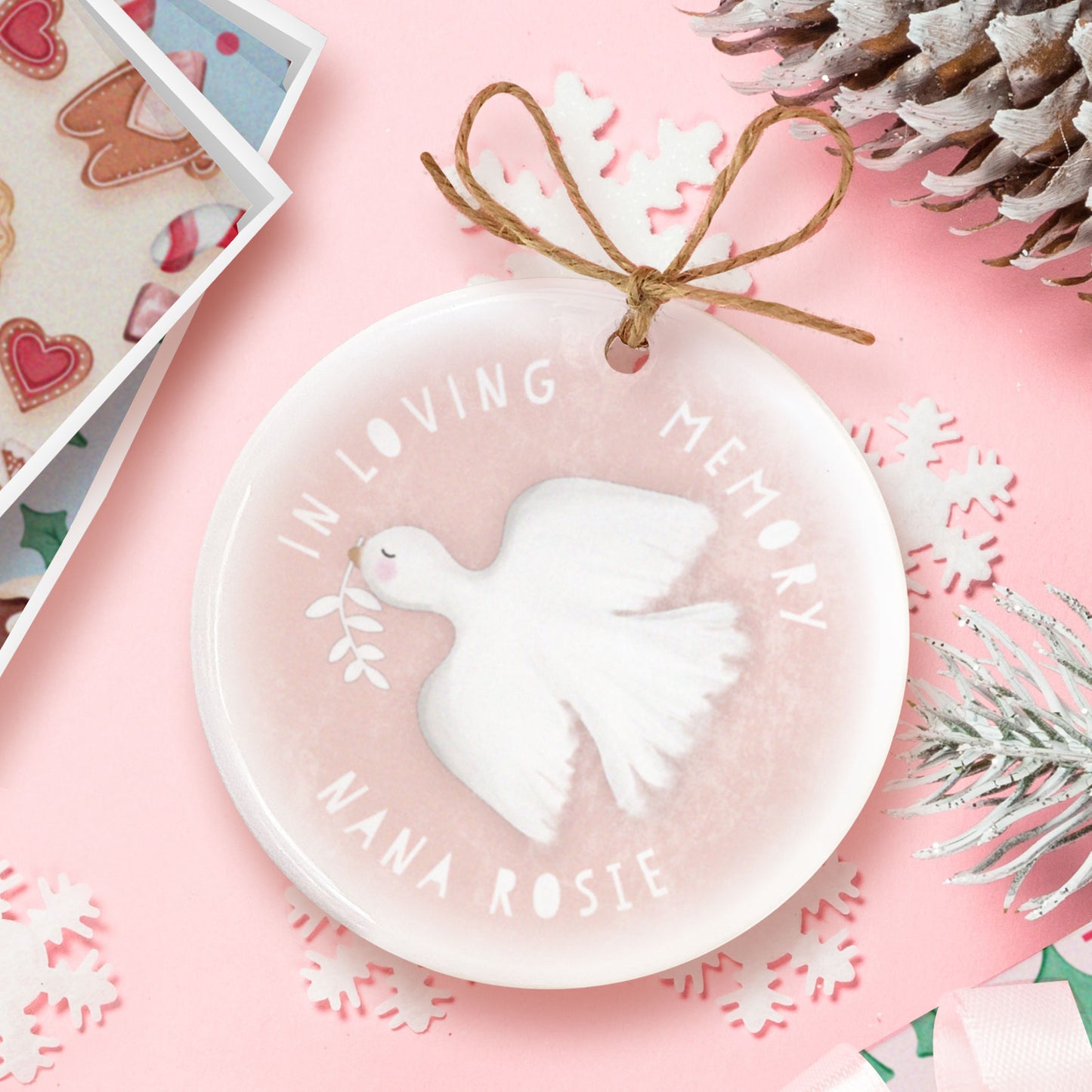 In Loving Memory Dove Ceramic Decoration. Remembrance Ornament. Personalised In Loving Memory. Personalised Tree Bauble
