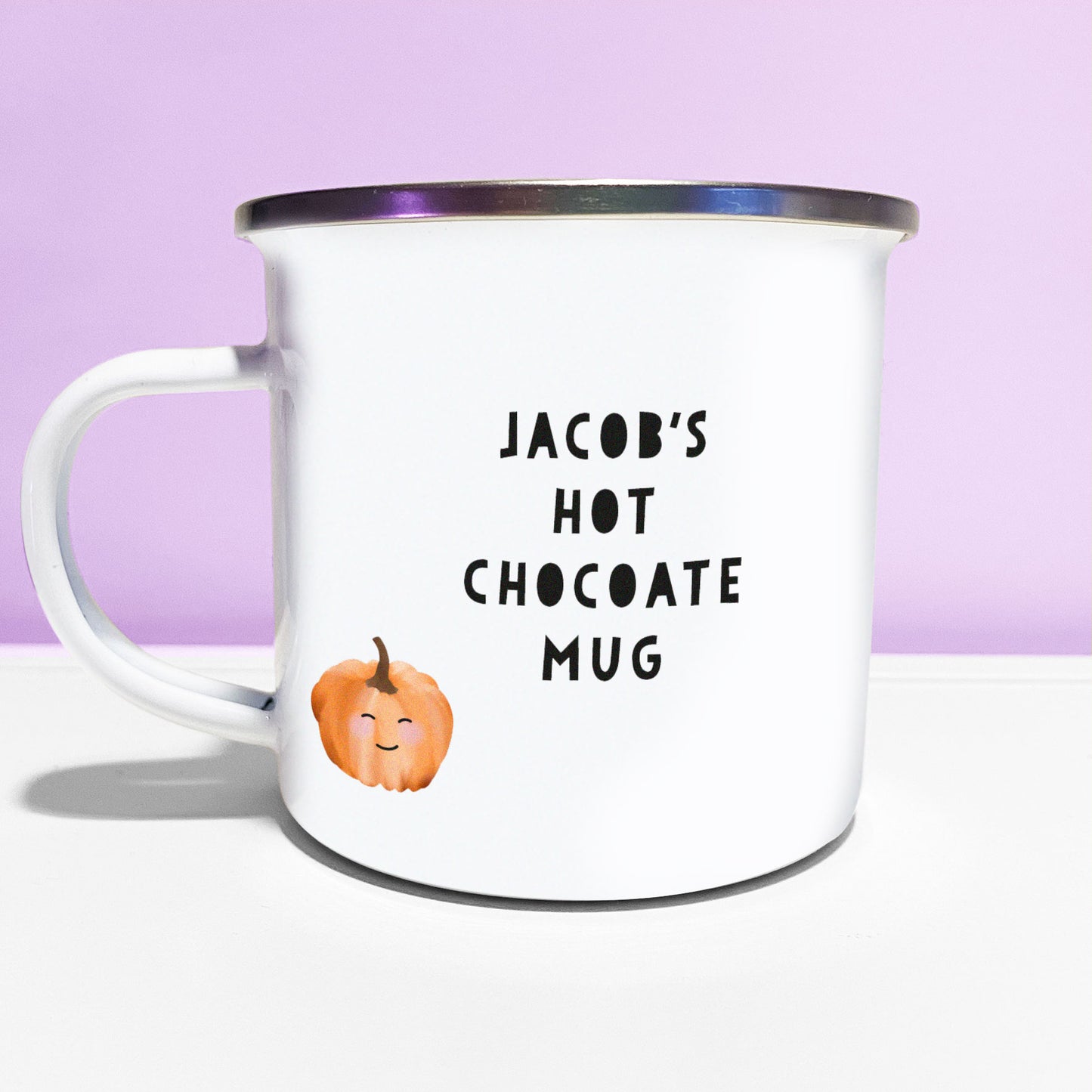 Hello Pumpkin Enamel Mug. Personalised Camping cup. Cute Halloween Mug. Autumnal mug.