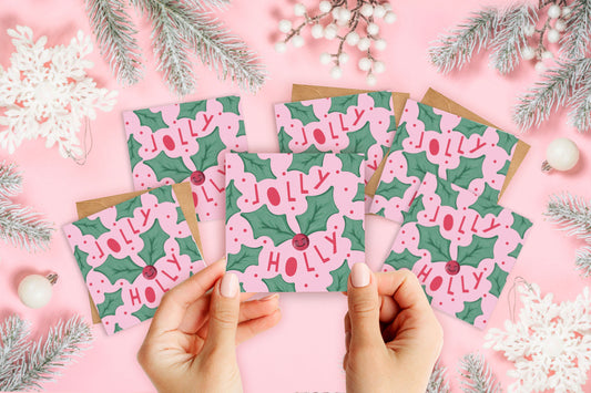 Jolly Holly Mini Christmas Card Pack. Pack of Christmas Cards. Cute Christmas. Holly Cards. Pack of Cards and Envelopes.