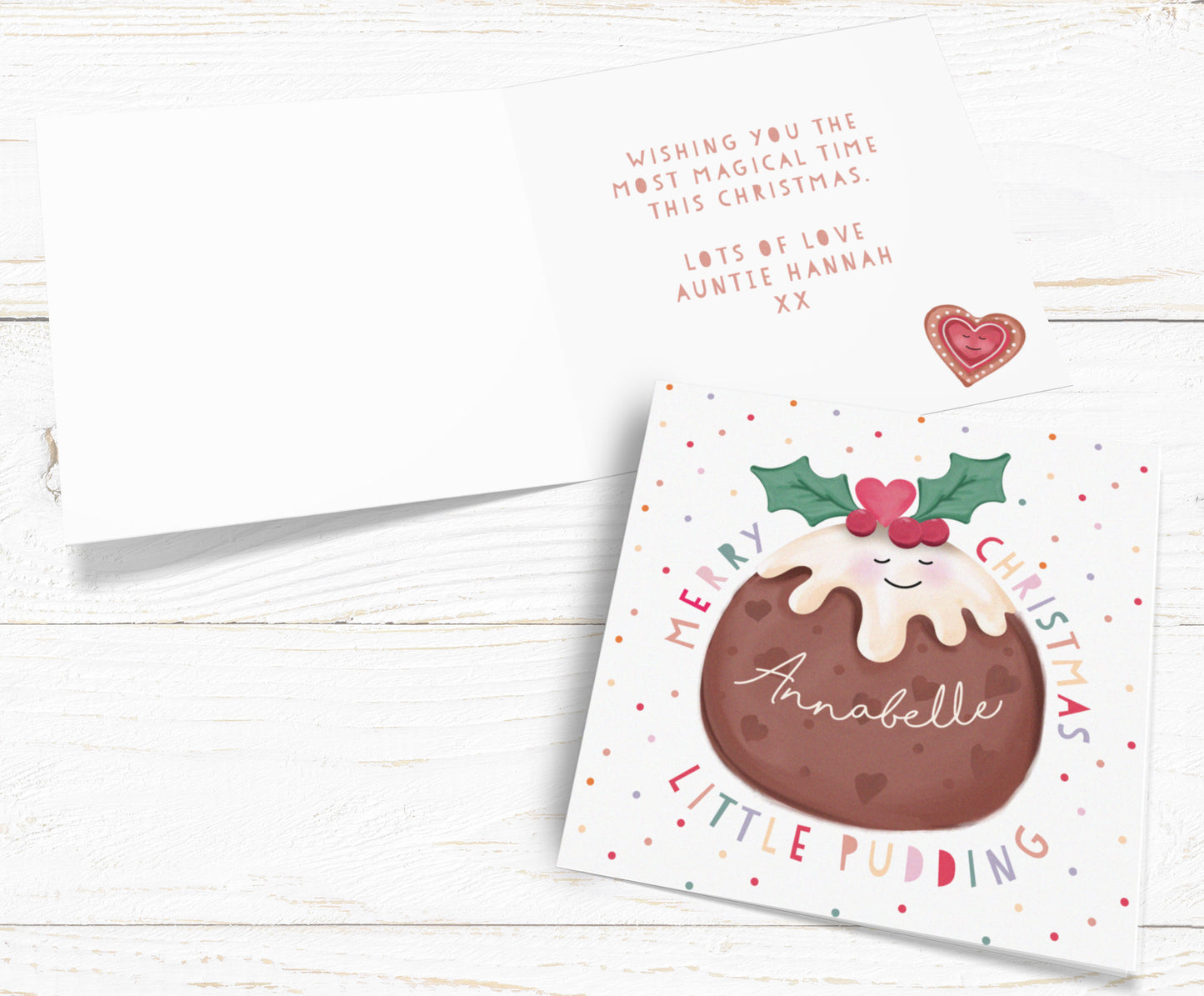 Little Pudding Christmas Card. Personalised Christmas Card. Christmas Pudding Personalised Card. Cute Christmas Cards. Send Direct Option.