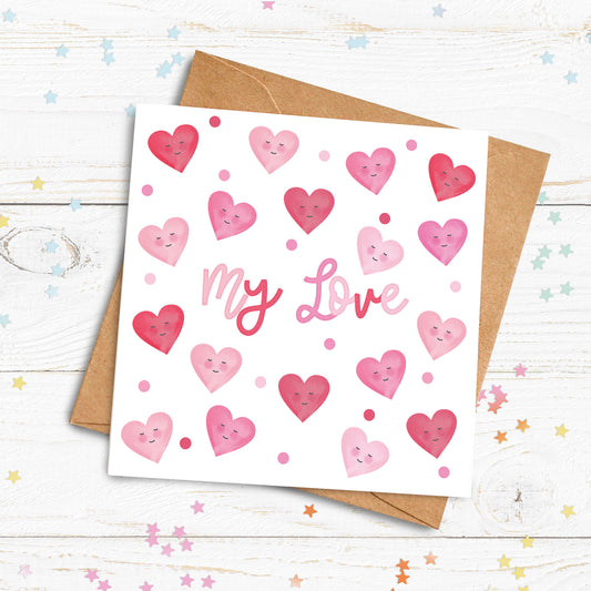 Cute Love Hearts Personalised Card. Cute Valentine's Card. Cute hearts card. I Love You Card. Send Direct Option.