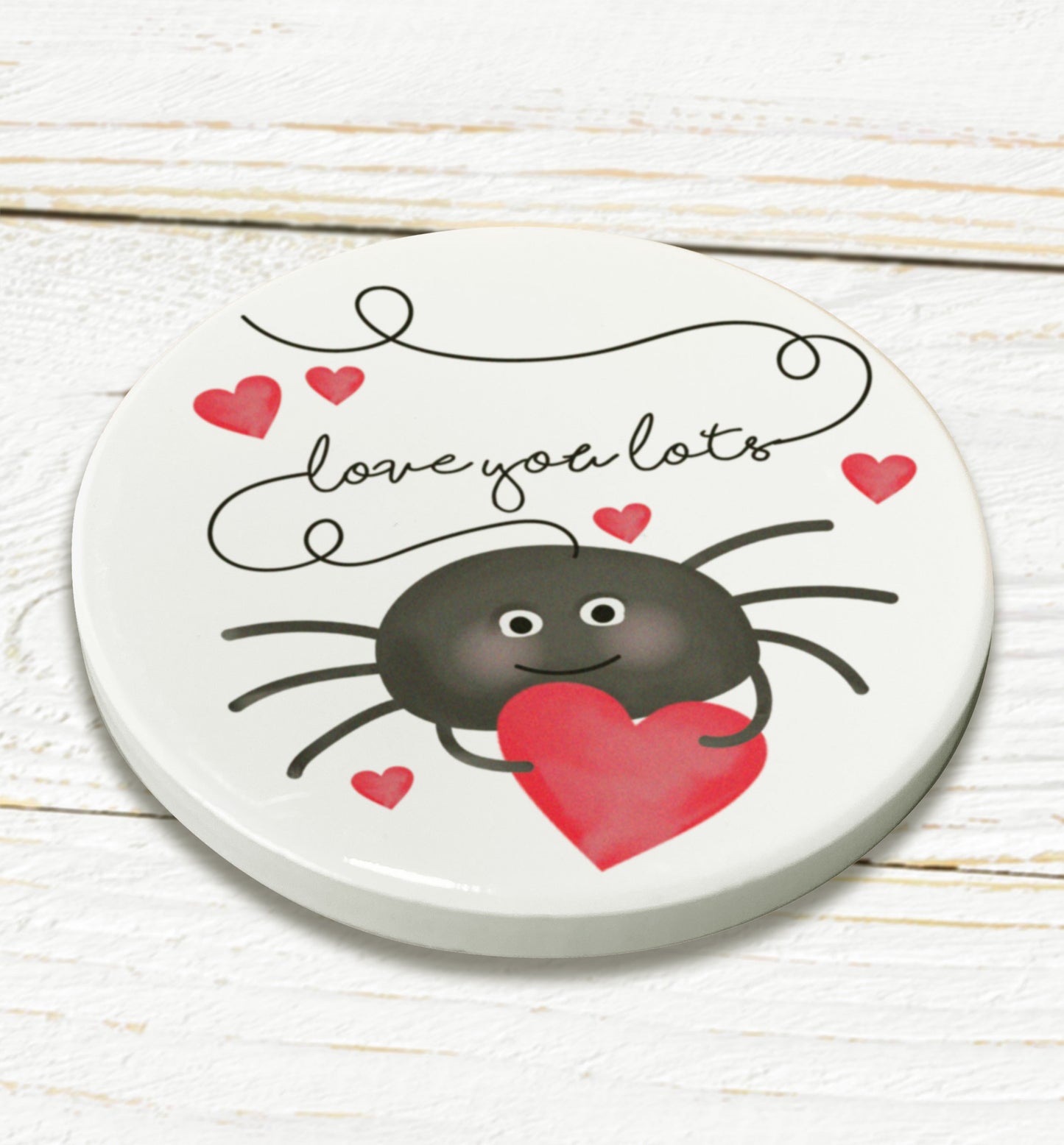 Love you lots Spider Ceramic Coaster. Cute Valentine's Gift.