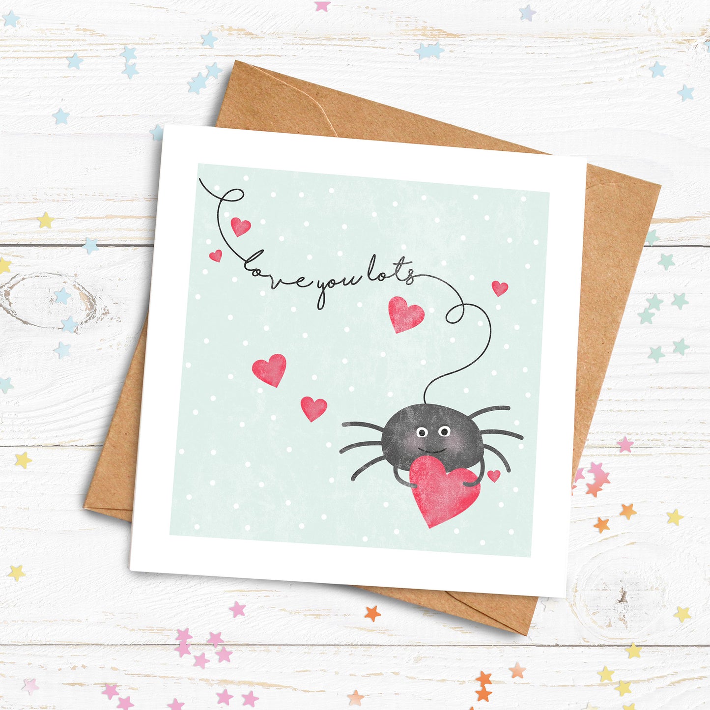 Love You Lots Spider Personalised Card. Cute Valentine's Card. Cute spider card. I Love You Card. Send Direct Option.