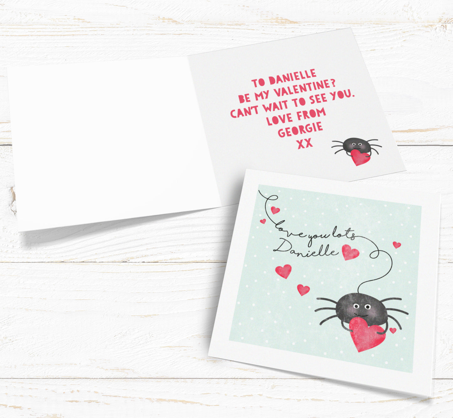 Love You Lots Spider Personalised Card. Cute Valentine's Card. Cute spider card. I Love You Card. Send Direct Option.