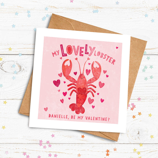 Lovely Lobster Personalised Card. Cute Valentine's Card. Cute lobster card. Send Direct Option.