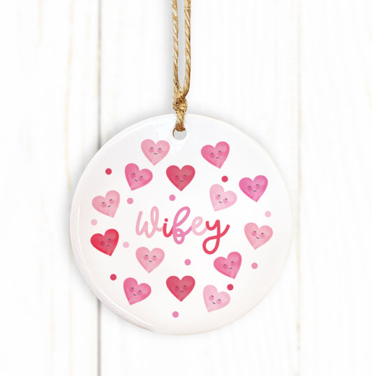 Copy of Love Hearts Ceramic Round Ornament. Valentines Hanging Decoration. Cute Valentine's gift.