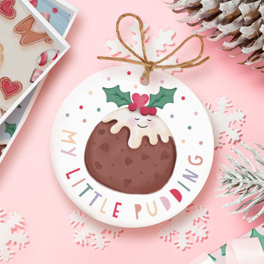 My Little Pudding Ceramic Decoration. Christmas Bauble. Personalised Christmas Ceramic ornament