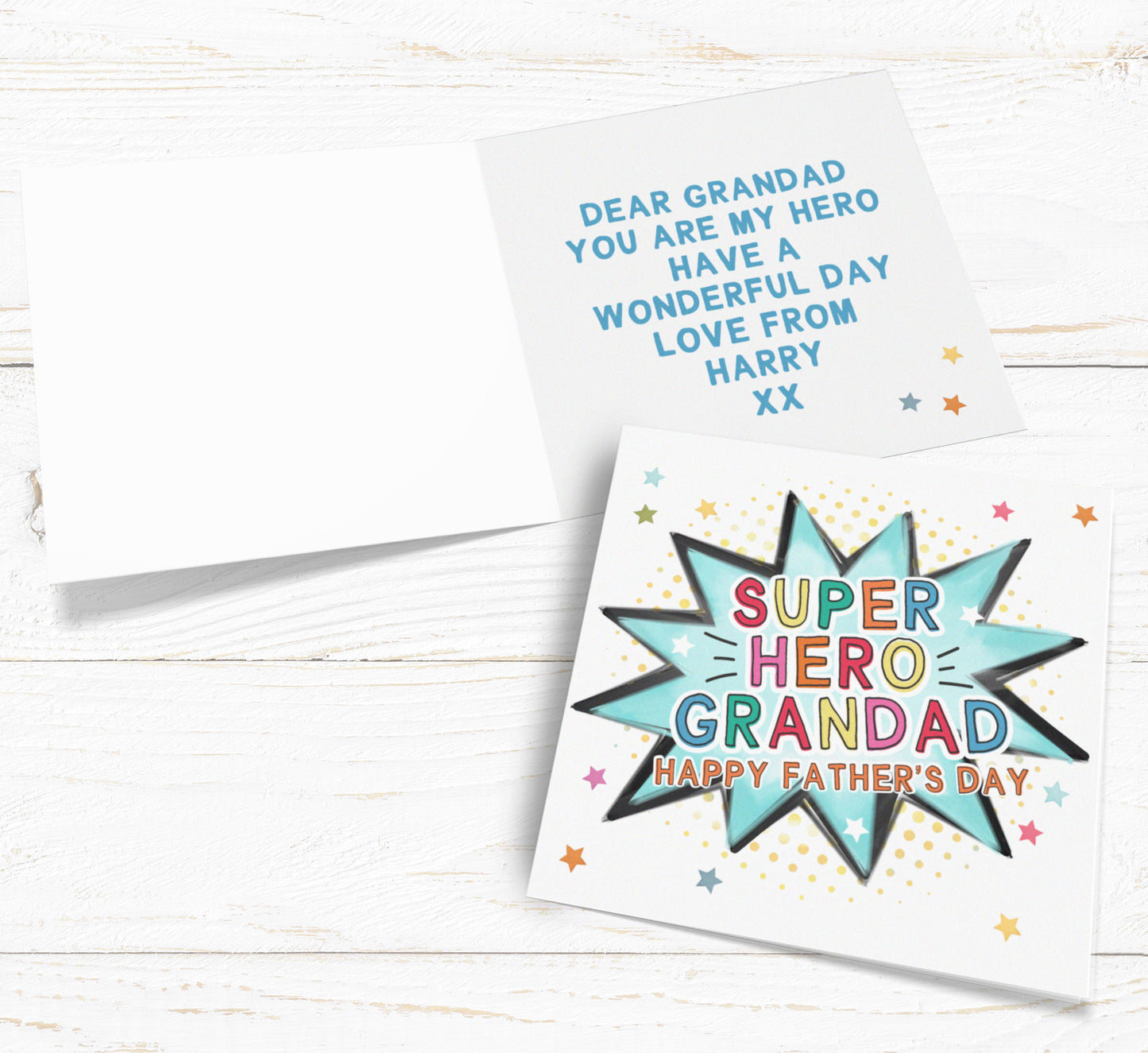 Super Hero Card. Personalised Father's Day Card. Super Hero Dad, Daddy, Step Dad, Grandad, Uncle, Brother Card.Send Direct Option.