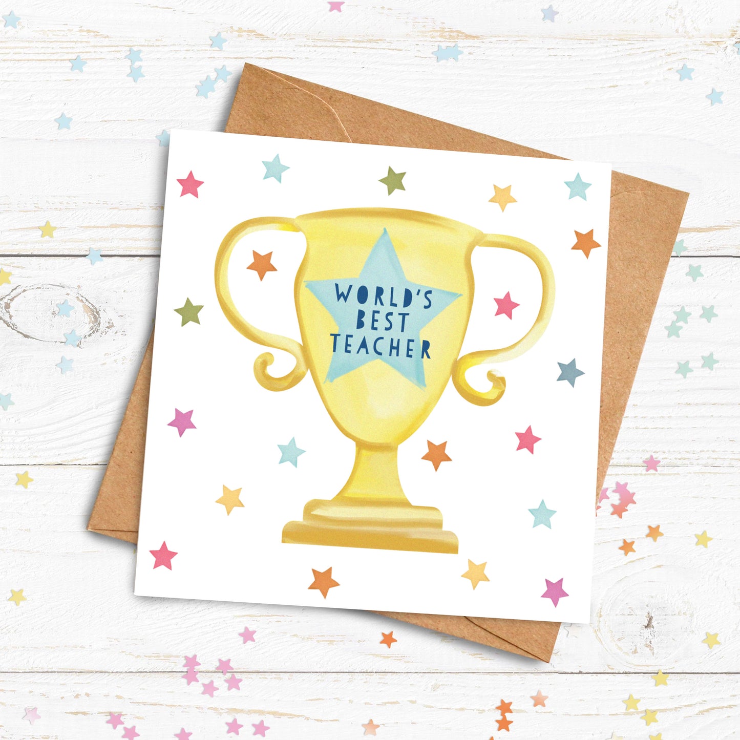 World's Best Teacher Trophy Card. Personalised Teacher Card. Teaching Assistant Card. Personalised Trophy Card. Send Direct Option.