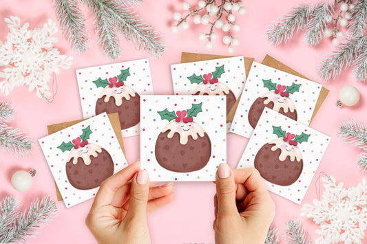 Little Pudding Mini Christmas Card Pack. Pack of Christmas Cards. Cute Christmas. Christmas Pudding Design. Pack of Cards and Envelopes.