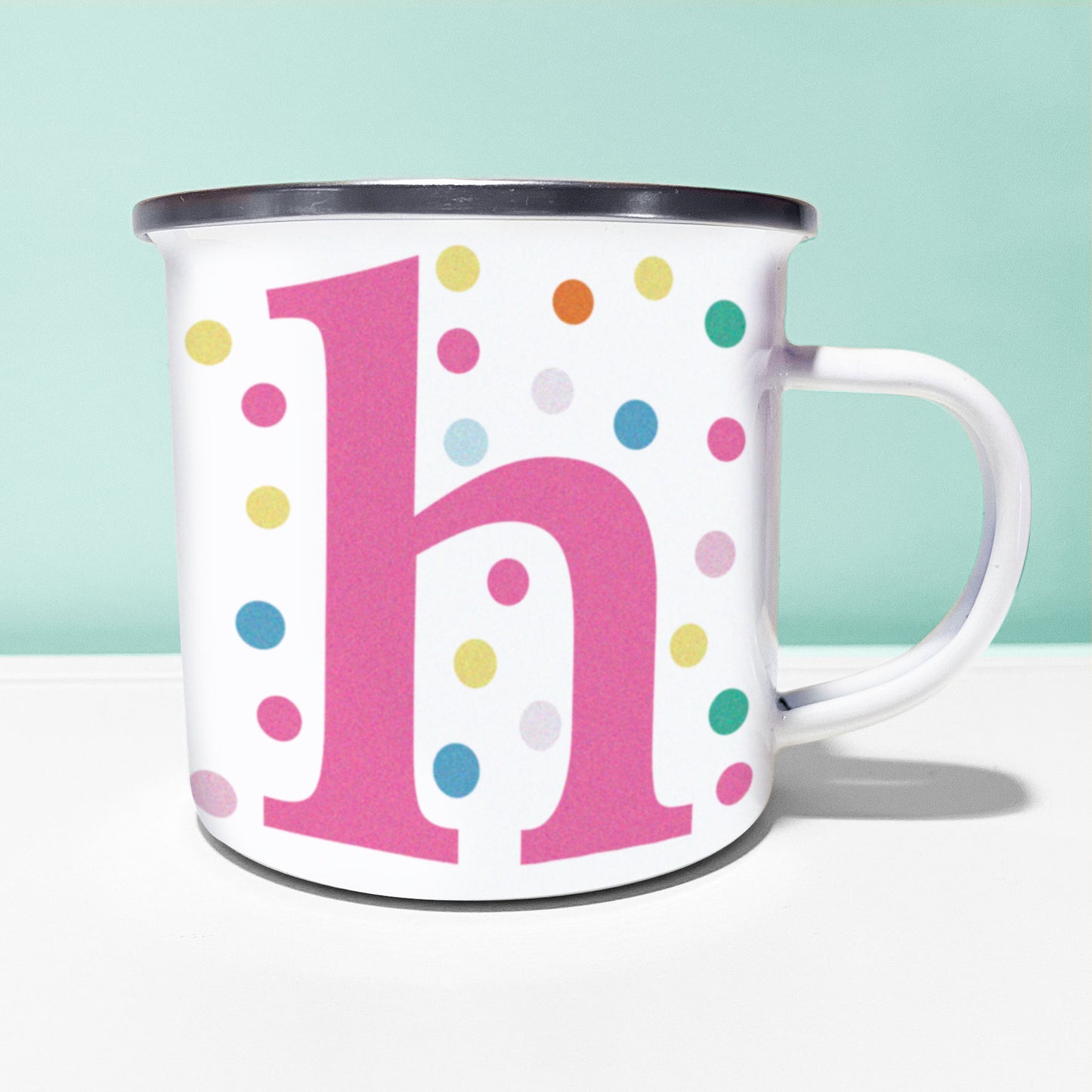 Dotty Initial Enamel Mug. Personalised Mug. Personalised Initial Mug. I Love You Gift. Cute mug. Birthday Gig.