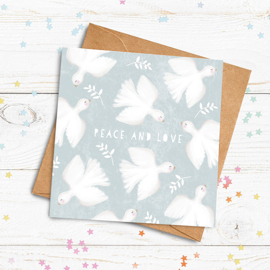 Peace and Love Dove Card Blue. Sympathy Card. Peaceful Christmas Card. Religious Ceremony Card. Send Direct Option.