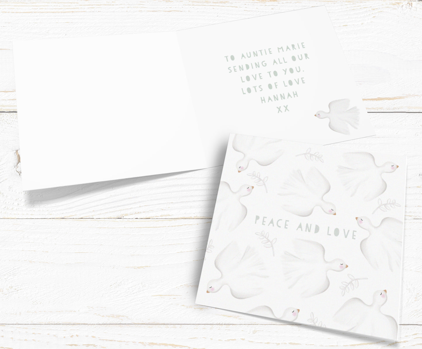 Peace and Love Dove Card White. Sympathy Card. Peaceful Christmas Card. Religious Ceremony Card. Send Direct Option.