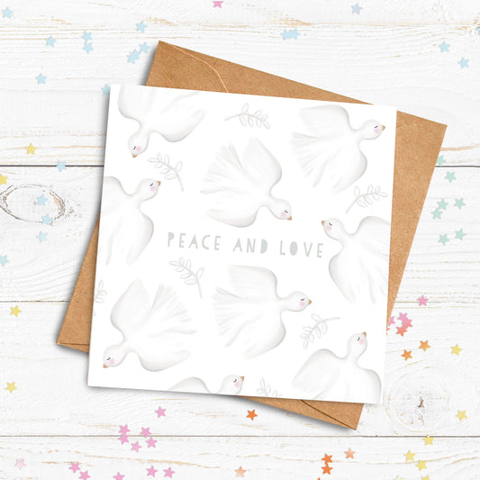 Peace and Love Dove Card White. Sympathy Card. Peaceful Christmas Card. Religious Ceremony Card. Send Direct Option.