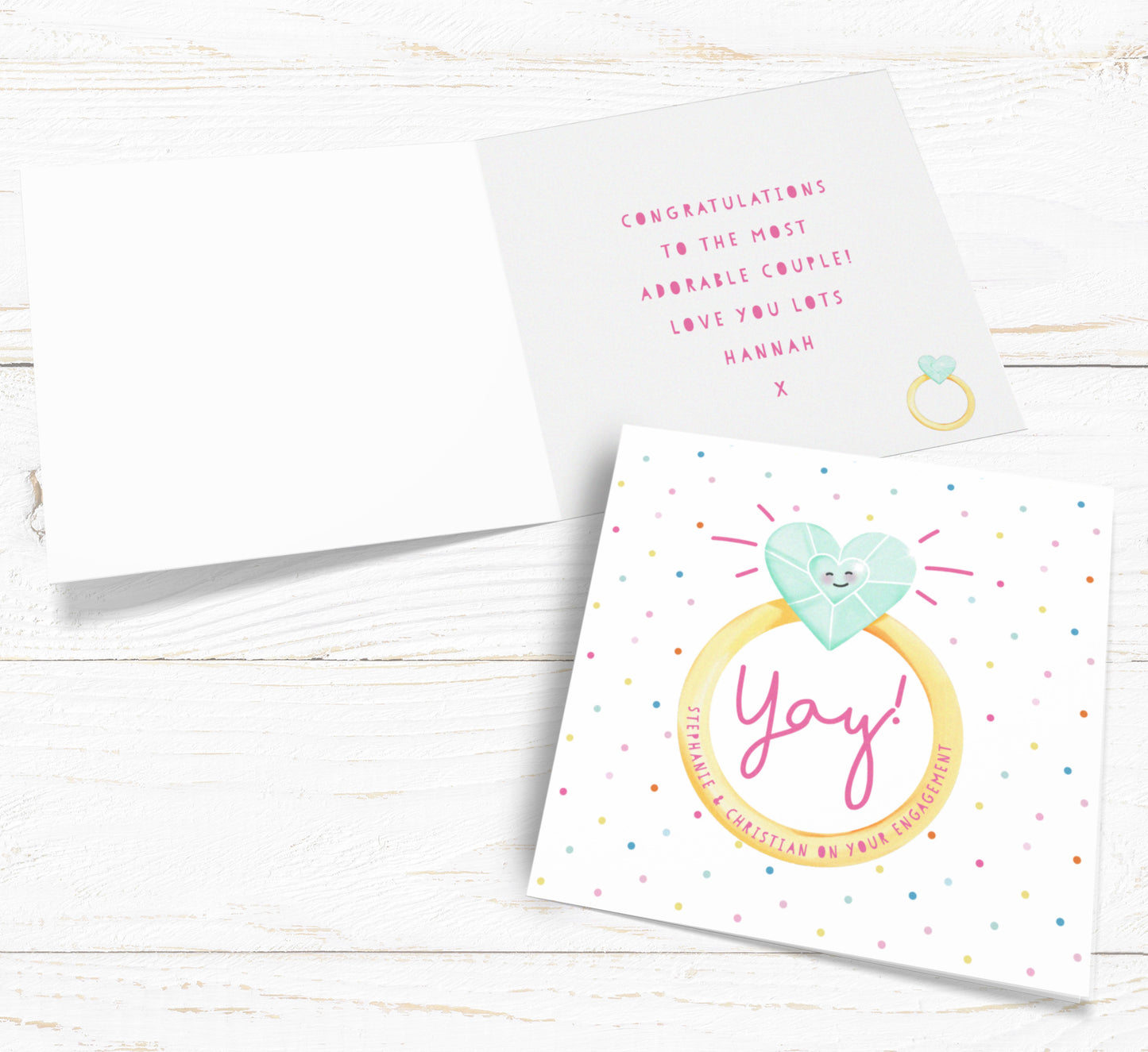 Yay Engagement Ring Card. Personalised Engagement Card. Happy Couple card. Send Direct Option.