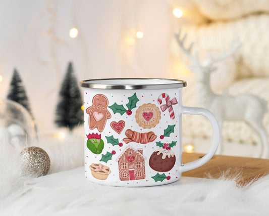 Cute Christmas Favourite Things Single Enamel Mug. Cute Christmas Eve Mug. Hot Chocolate Mug.