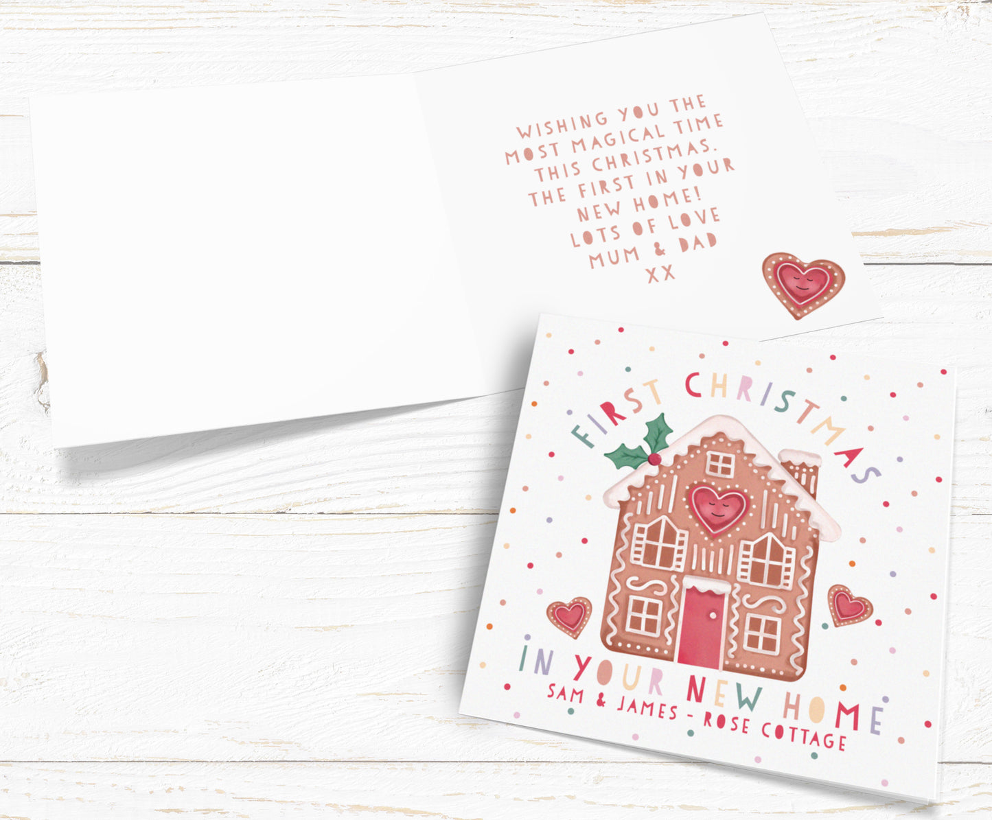 First Christmas in your New Home Gingerbread House Christmas Card. Personalised Christmas Card. Cute Christmas Cards. Send Direct Option.