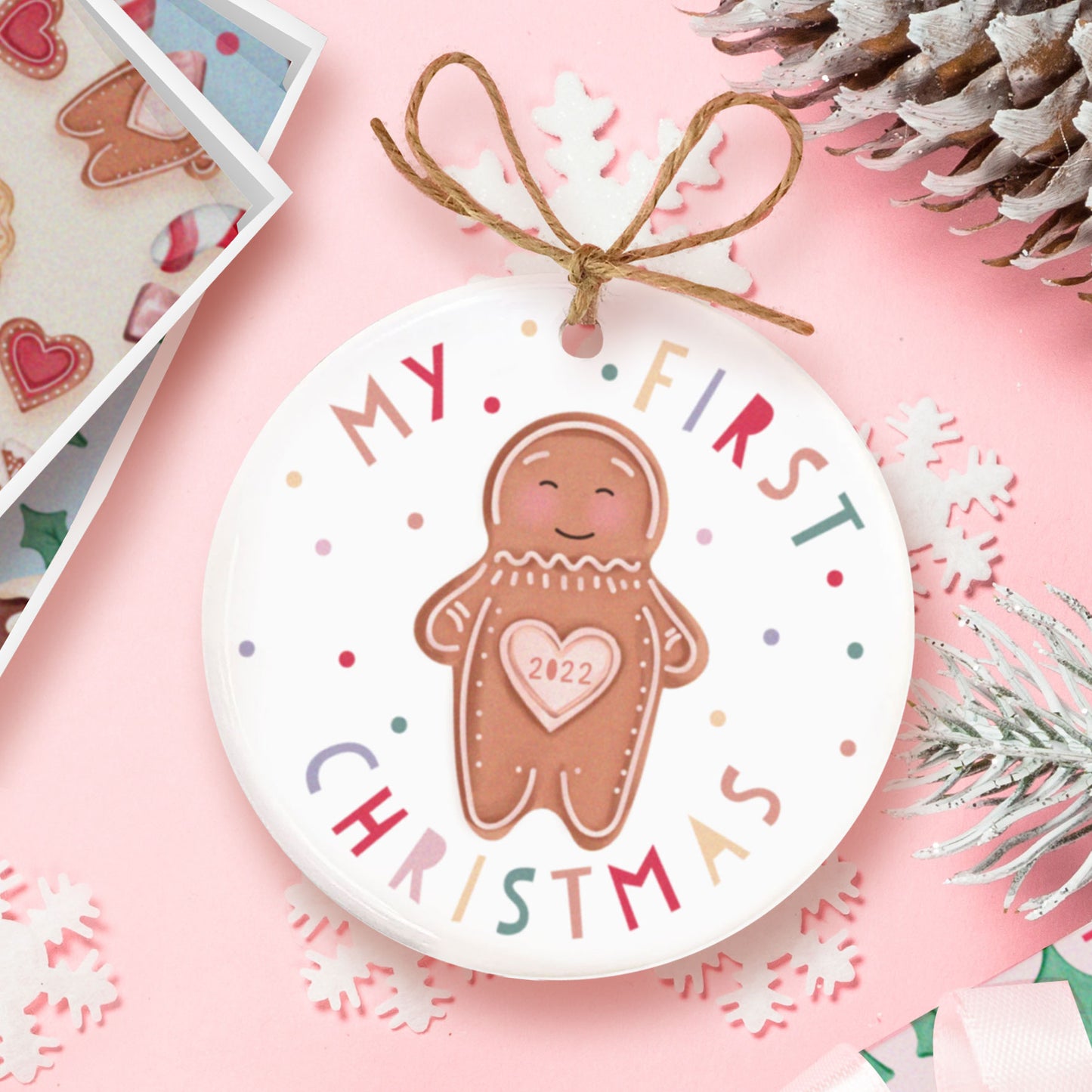 My First Christmas Gingerbread Man Ceramic Decoration. Christmas Bauble. Personalised Christmas Ceramic ornament