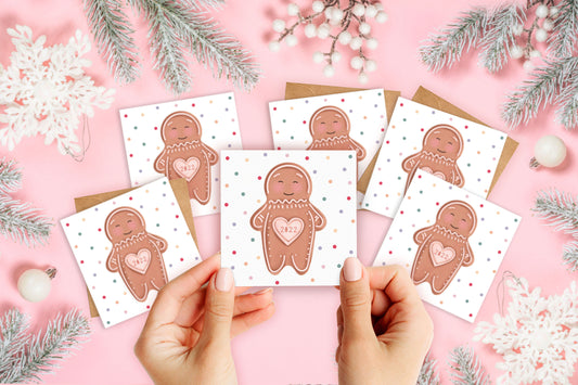 Gingerbread Man Mini Christmas Card Pack. Pack of Christmas Cards. Cute Christmas. Gingerbread Man Design. Pack of Cards and Envelopes.