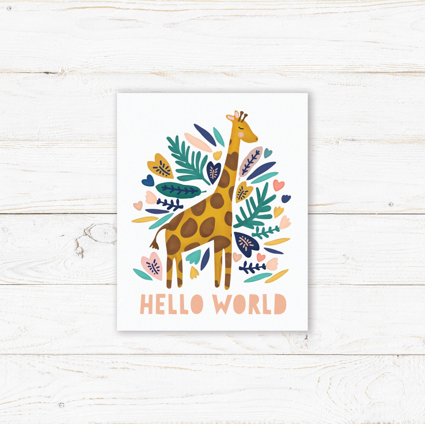 Hello World Giraffe Print. Nursery Childs Bedroom Wall Print. New Baby Gift. Christening Gift. Child's Birthday Present. Naming Day Wall Art