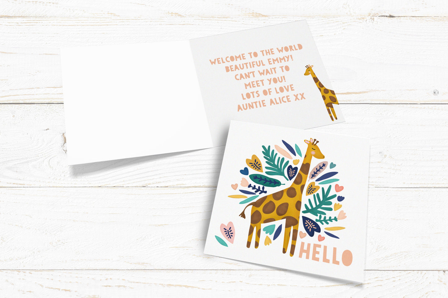 Giraffe Hello Card. Baby Card. Welcome to the world card. Cute Giraffe Card. Hello Card. Send Direct Option.