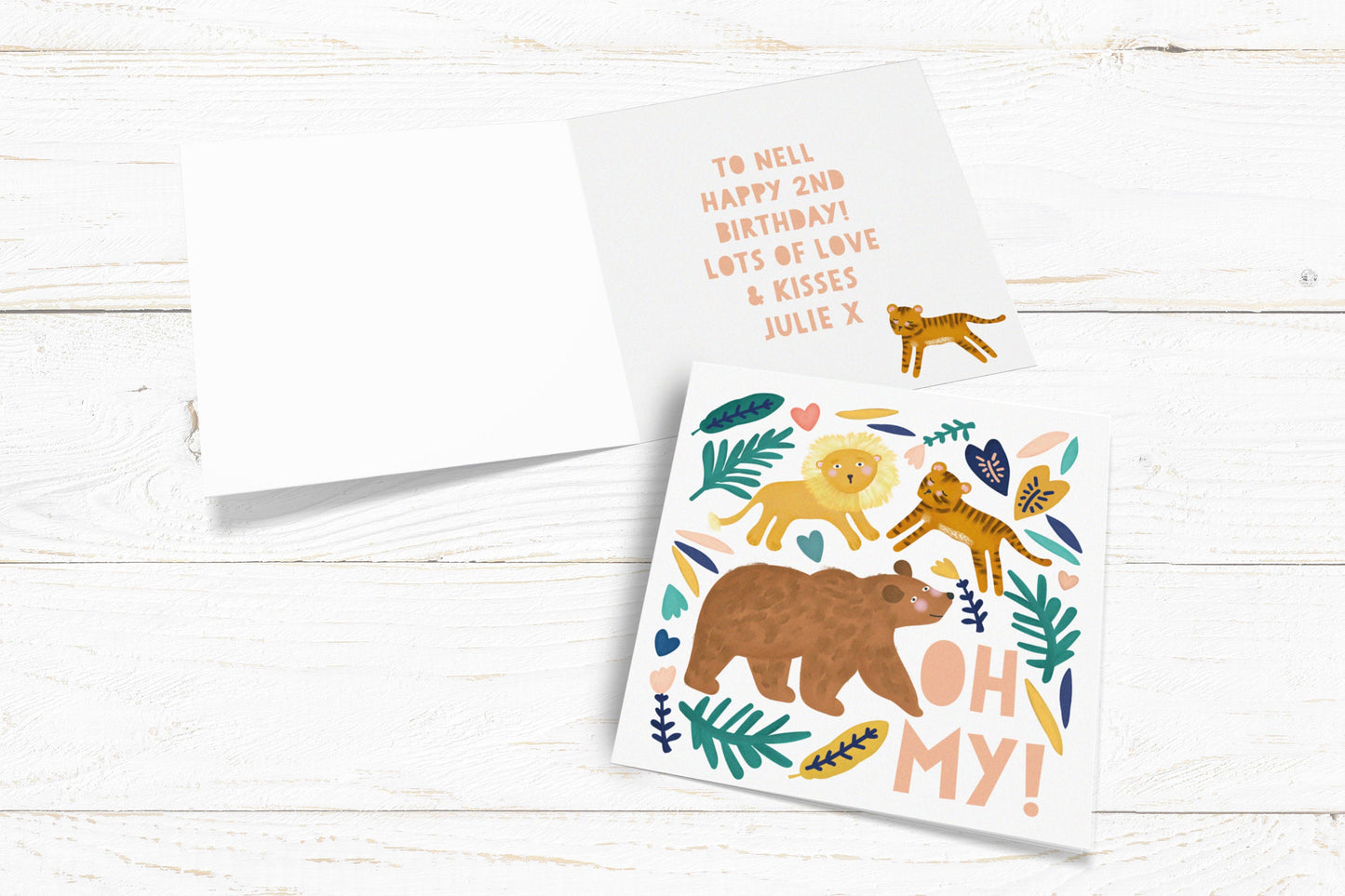 Lions and Tigers and Bears Oh My Card! New Baby Card. Naming Day Card. Birthday Card. Send Direct Option.