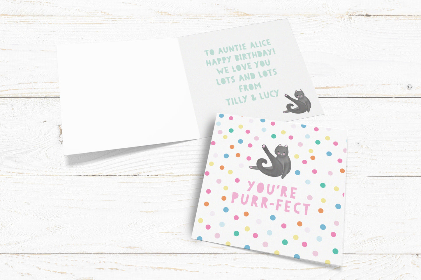 Personalised You're Purr-fect Card. Cute Cat Card. Happy Birthday Card. Send Direct Option.