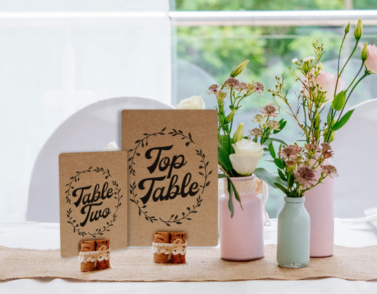 Wedding Table Number Cards - Recycled Kraft. Wedding Tables one to ten and Top Table. Wedding stationery pack.