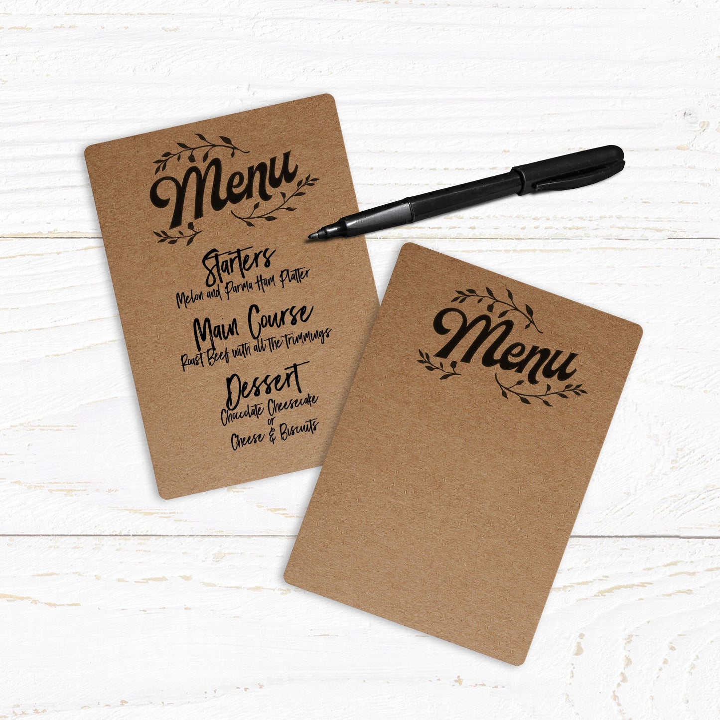 Wedding Table Menu Backing Cards - Pack of 12. Recycled Kraft. Wedding stationery pack.