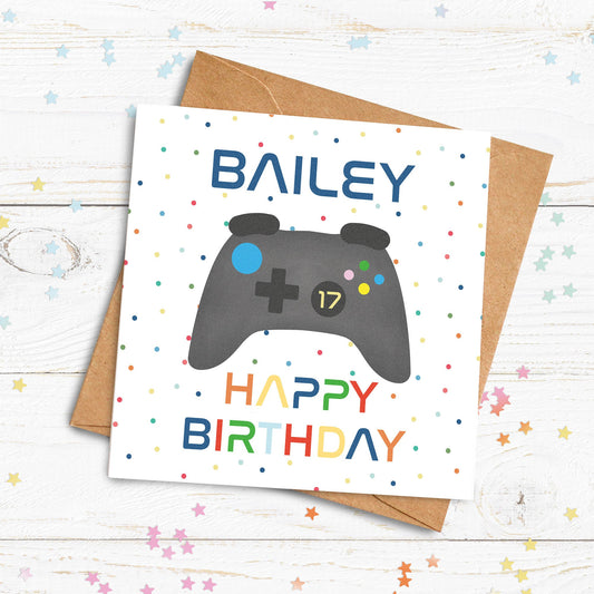 Gaming Happy Birthday Card. Personalise with name and age. Boys Birthday Card. Teenager Birthday Card. Send Direct Option.