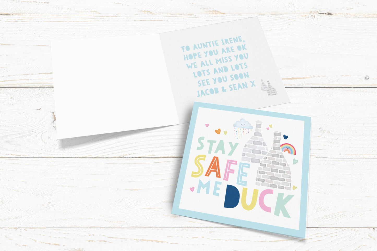 Stay Safe Me Duck Card. Lockdown Cards. Stoke on Trent Cards. Send Direct Option.