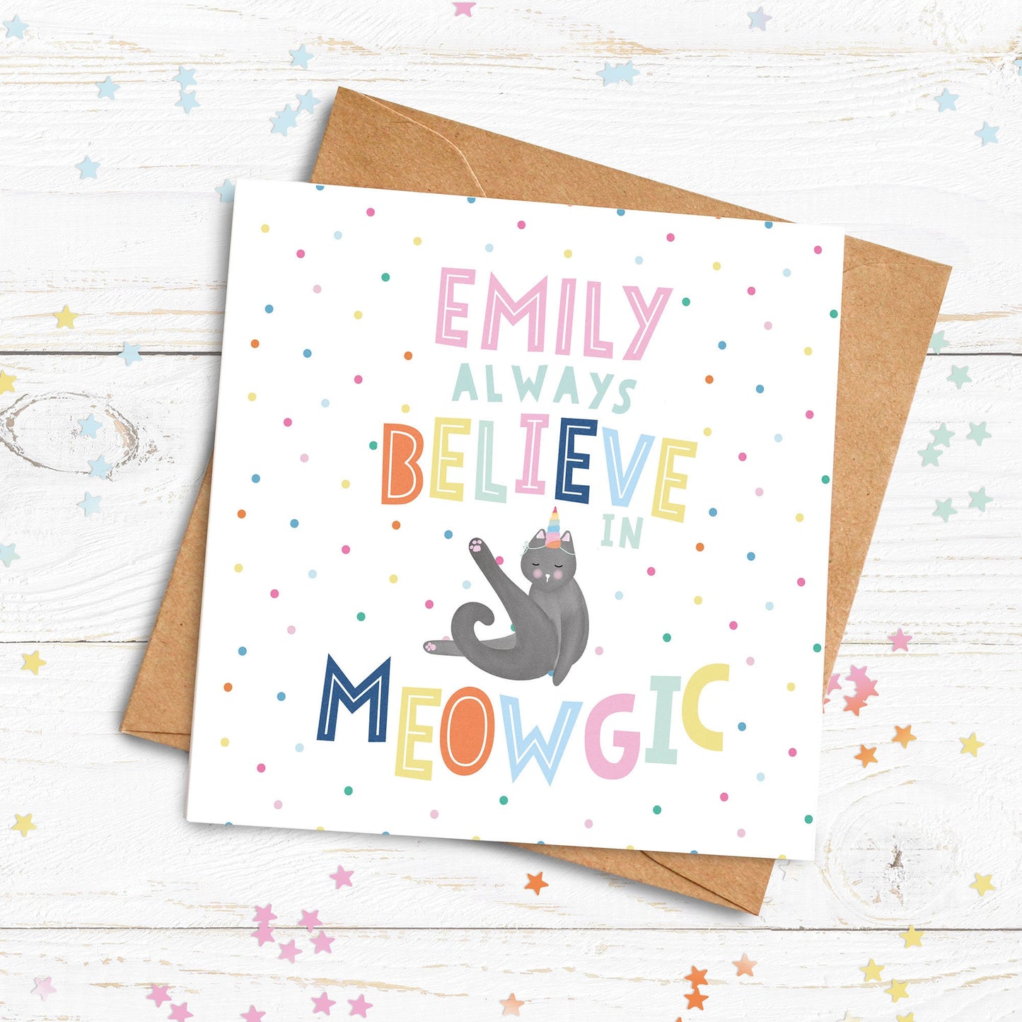 Always Believe in Meowgic Card. Kittycorn Card. Personalised Cat Card. Cute Cat Cards. Birthday Card. Send Direct Option.