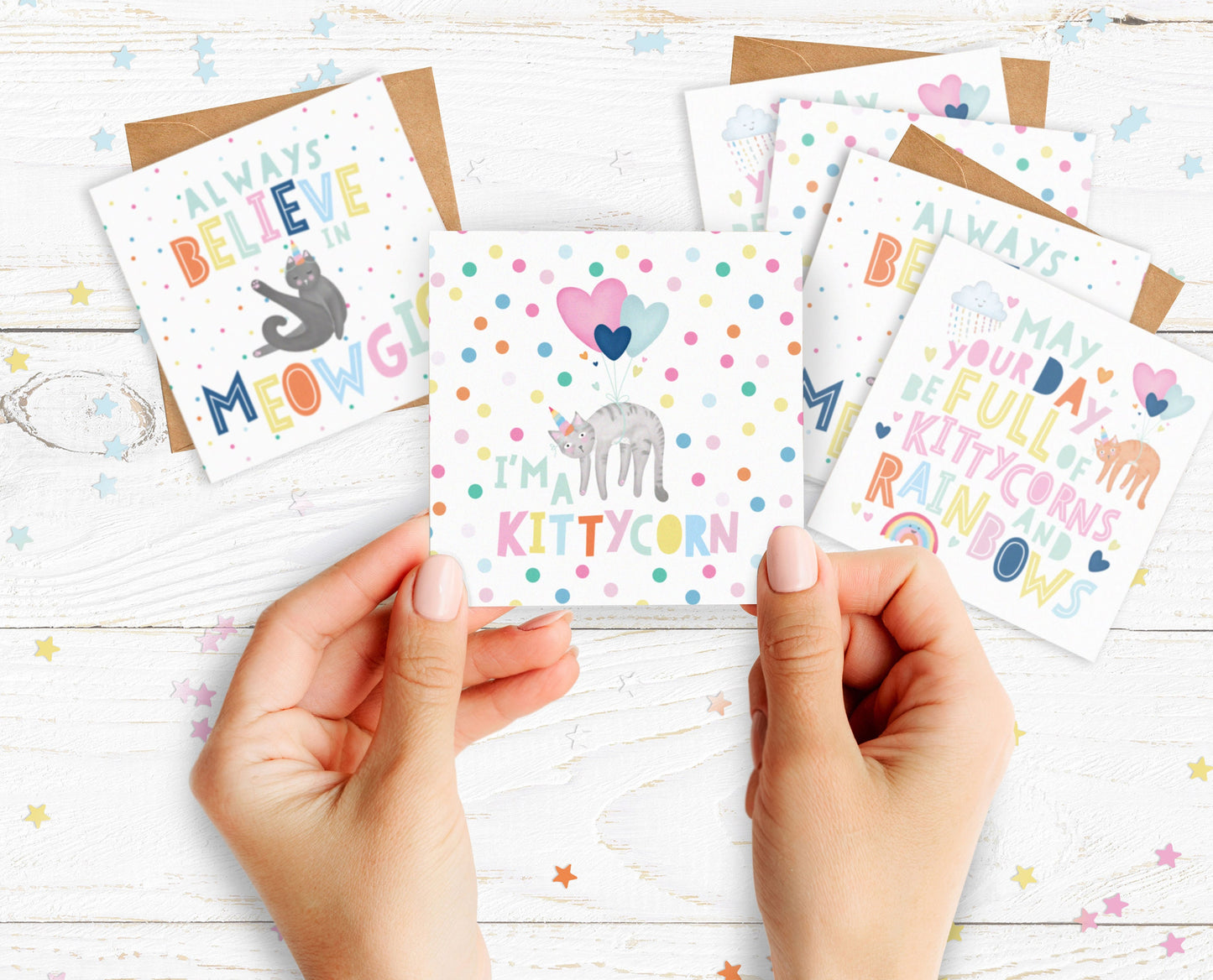 Mini Pack of Happiness - Kittycorns. Cute Birthday Cards. Pack of 6, 9 or 12. Includes 3 different designs.