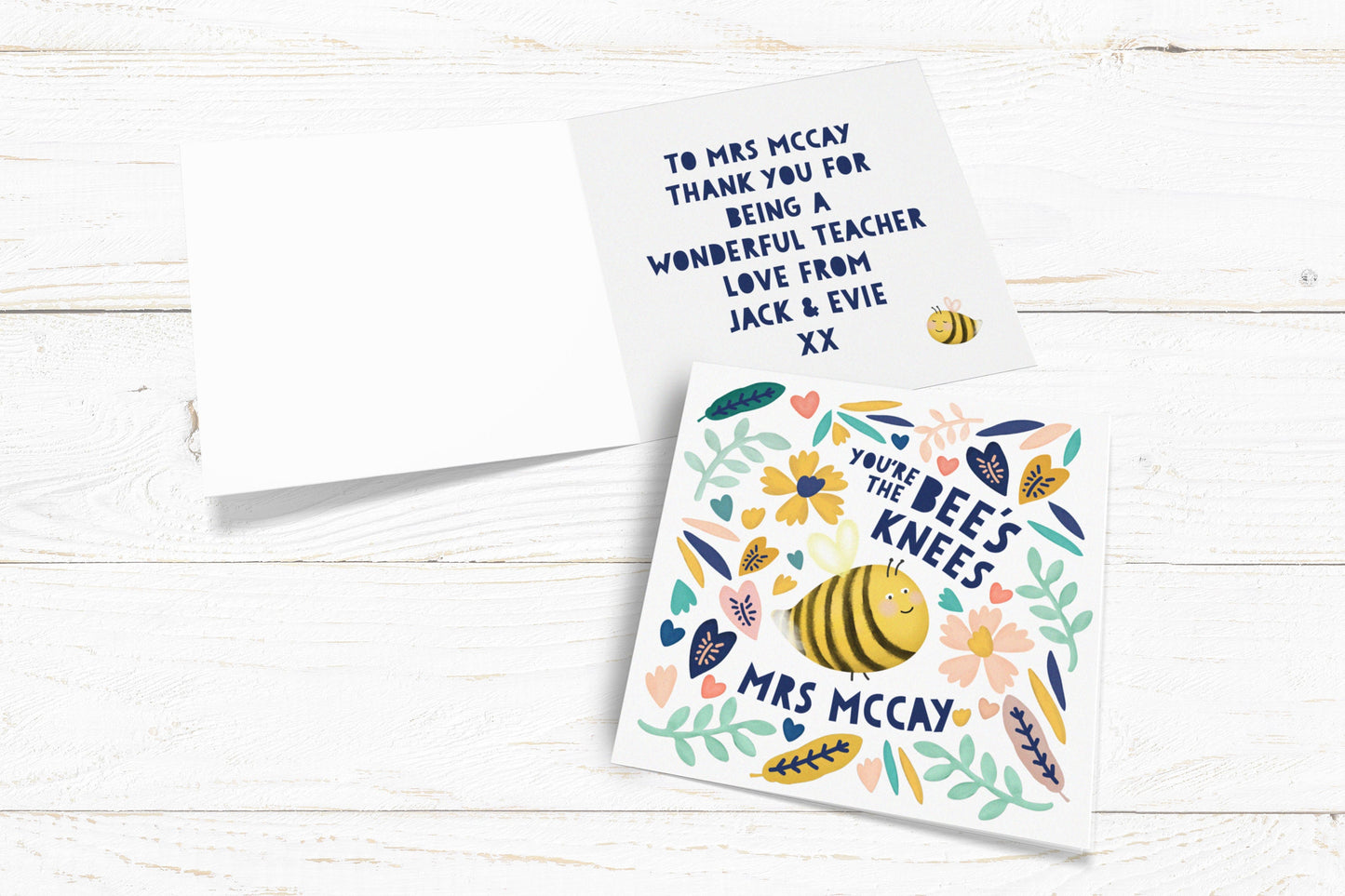 Bee's Knees Thank You Teacher Card. Personalised Teacher Card. Cute Bee. Card Greetings Card. Send Direct Option.