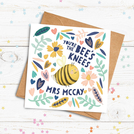 Bee's Knees Thank You Teacher Card. Personalised Teacher Card. Cute Bee. Card Greetings Card. Send Direct Option.