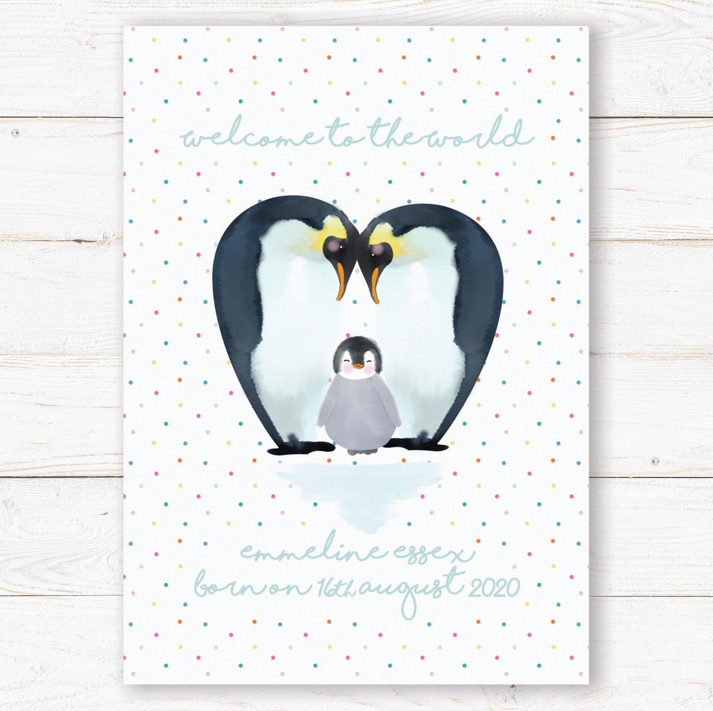 Penguin Welcome to the World Print. Nursery Childs Bedroom. New Baby Gift. Cute Baby Gift. Naming Day Wall Art