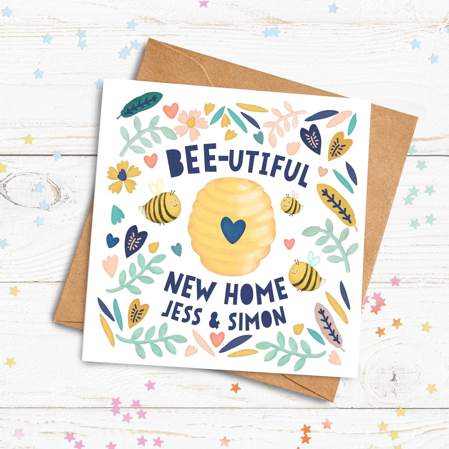 BEEutiful New home Card. Bee Card. New Home Card. Moving House Card. Cute Bee Cards. Send Direct Option.