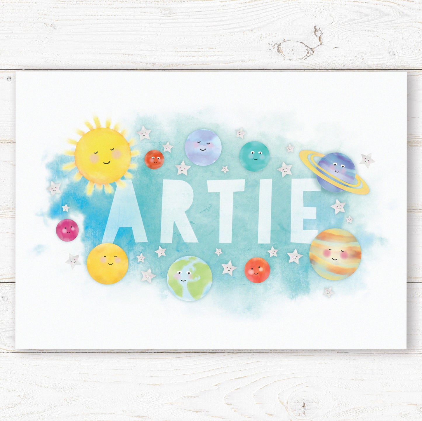 Solar System Name Print. Nursery Childs Bedroom. New Baby Gift. Personalised Name Print. Child's Birthday Present. Cute Space Theme Print.