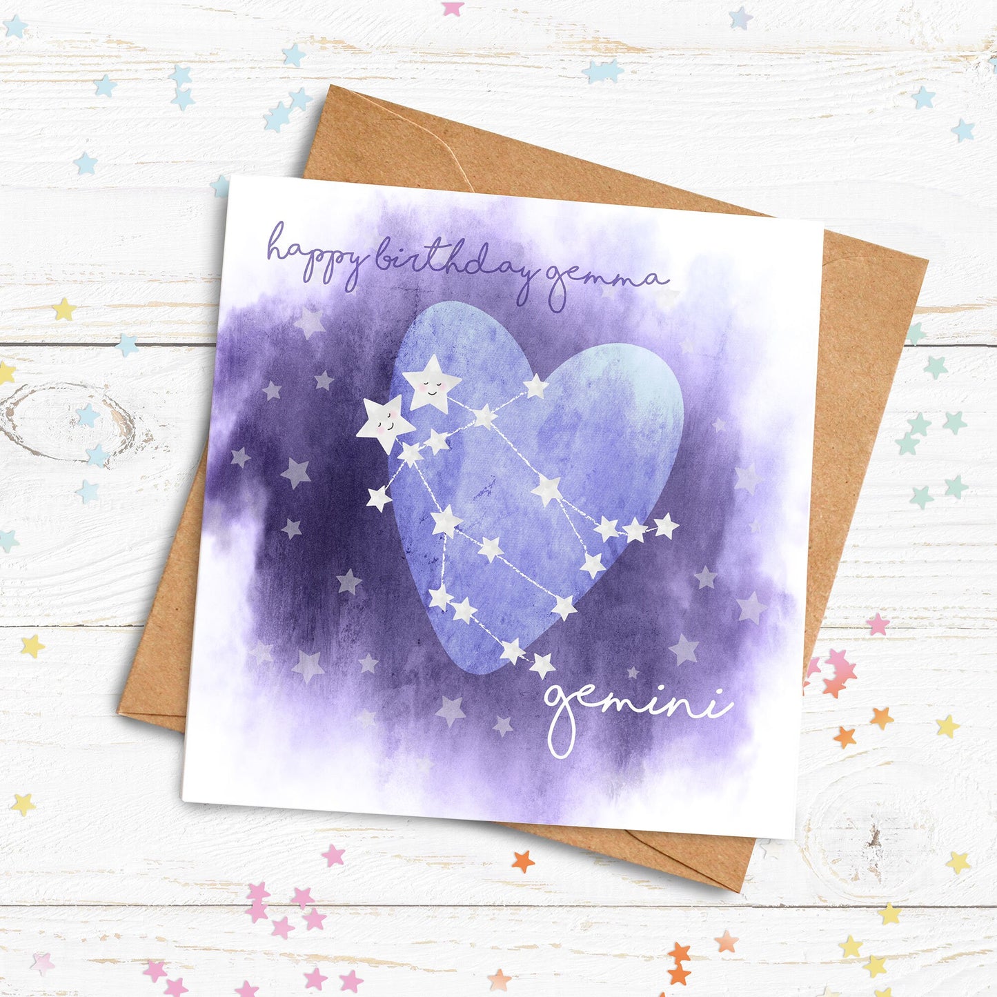 Star Sign Cards. Personalised Zodiac Cards. Cute Stars Card. Personalised Birthday Card. Send Direct Option.