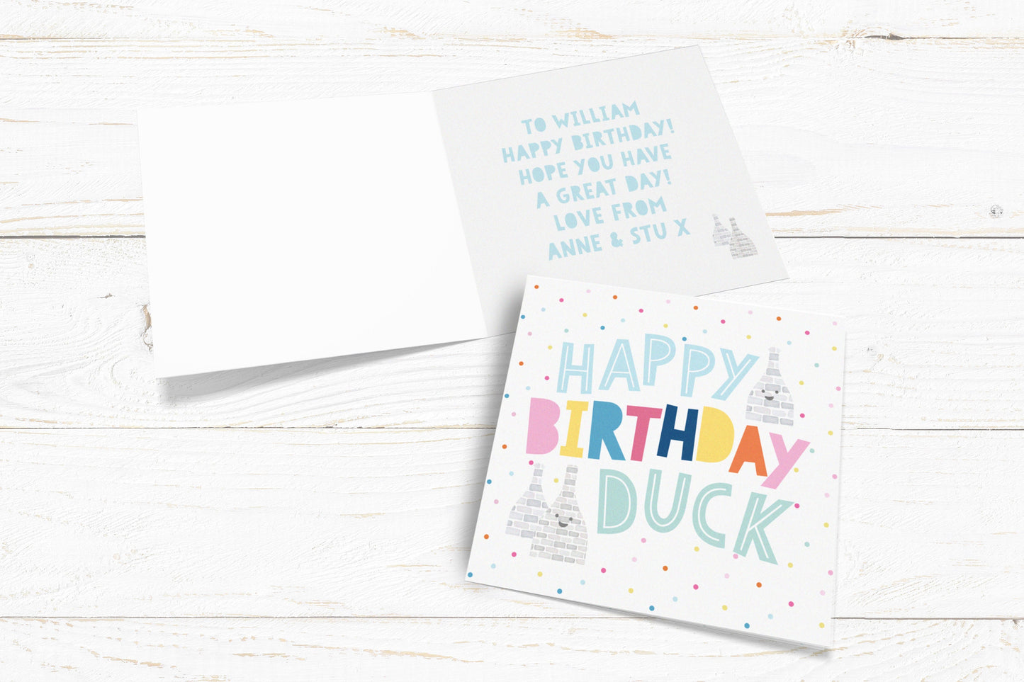 Happy Birthday Duck Card. Personalised Birthday Card. Stokie Card. Stoke on Trent Card. Send Direct Option.