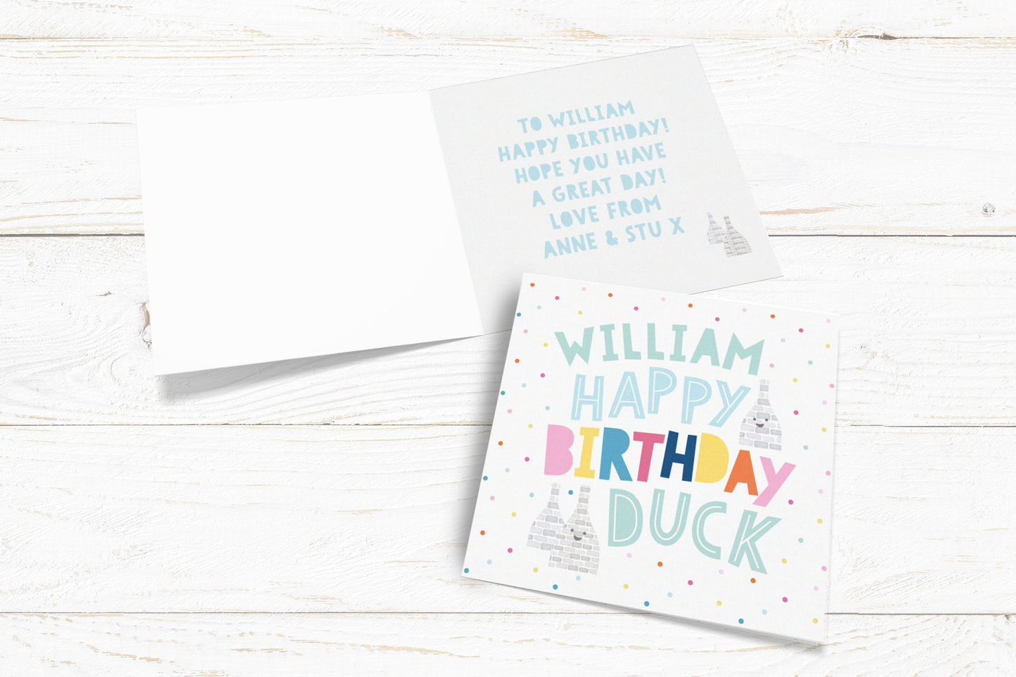 Happy Birthday Duck Card. Personalised Birthday Card. Stokie Card. Stoke on Trent Card. Send Direct Option.