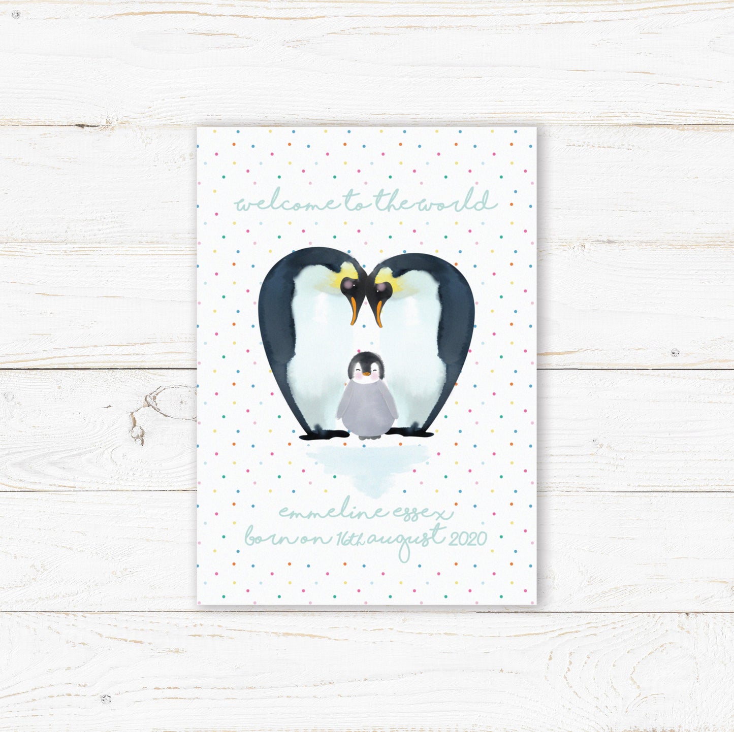 Penguin Welcome to the World Print. Nursery Childs Bedroom. New Baby Gift. Cute Baby Gift. Naming Day Wall Art